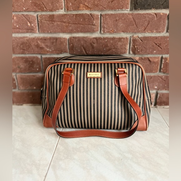 Handbags - Boots’ n Bags Vintage Striped Leather Brown Tan Black Shoulder Bag Purse